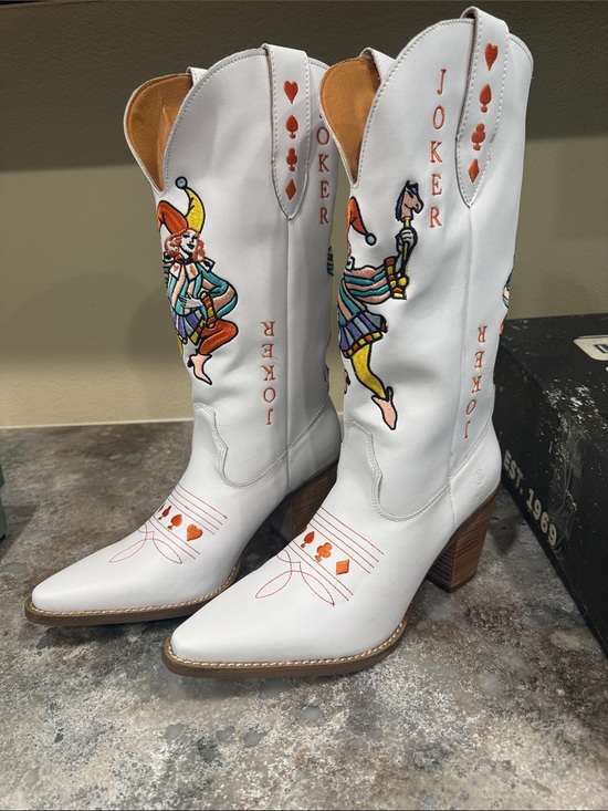dingo Shoes - dingo White Joker Embroidered Western Heeled Boots
